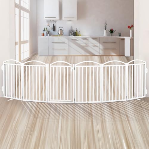 Metal Freestanding Dog Gates (Whtie / 120''W × 32''H)