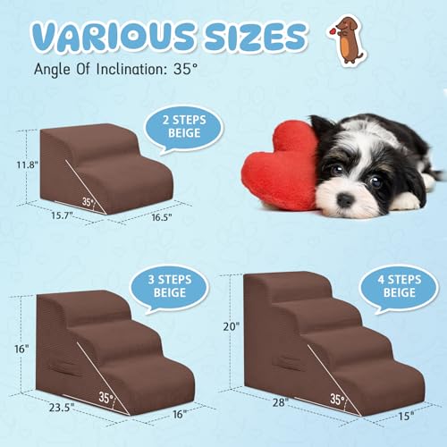 2 Step Dog Stairs Pet Ramp for High Beds (Coffee / 2-Step 11.8"H)