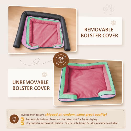 Orthopedic Dog Bed for Extra Large Dogs with Bolster (45.0"L x 35.0"W x 8.5"Th / Mint-Berry Dream)