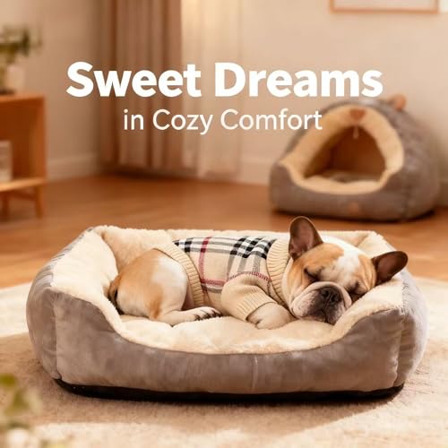 Small Medium Dog Sweater (Grid Apricot / Large)