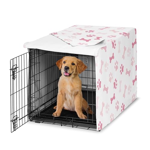 30in. Small Medium Dog Crate Cover (Pink Paw Bone / 30.0"L x 21.0"W x 19.5"H)