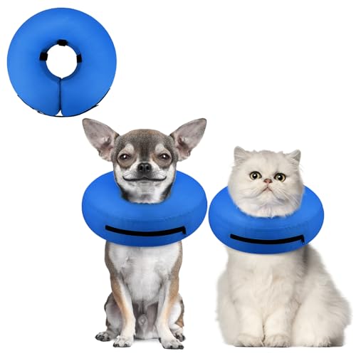 Inflatable Dog Cone Collar for Small Dogs Puppies Cats (Solid Blue / XS(Neck 4"-7"))