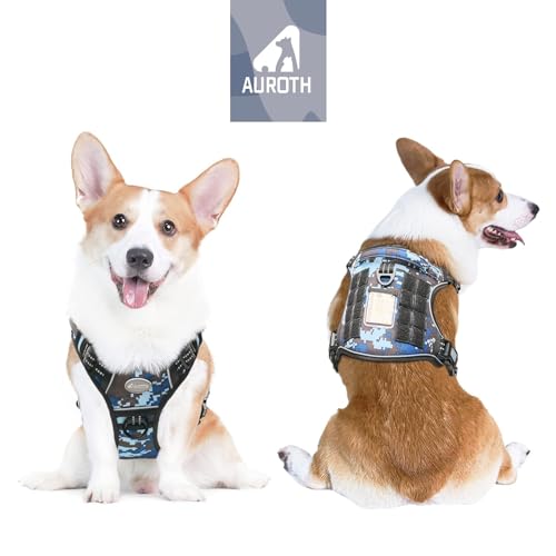Tactical Dog Harness Medium Sized Dog No Pull Adjustable Dog Vest (Blue Camo / M(Neck:16-22",Chest:22-33"),35-50 lbs)