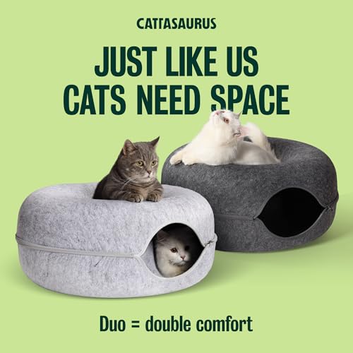 Peekaboo Cat Cave Donut for Multiple & Large Cats up to 30 (Light Gray + Dark Gray / Large)