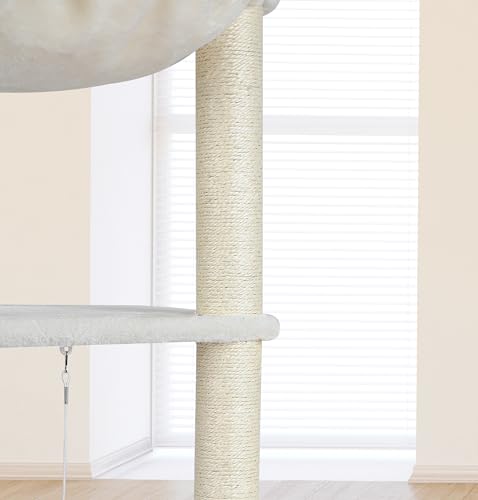 Wang Xin Four Layer Big Cat Tree with Huge Cat Condo and Two Hammocks Scratch Pad (Large / Beige)