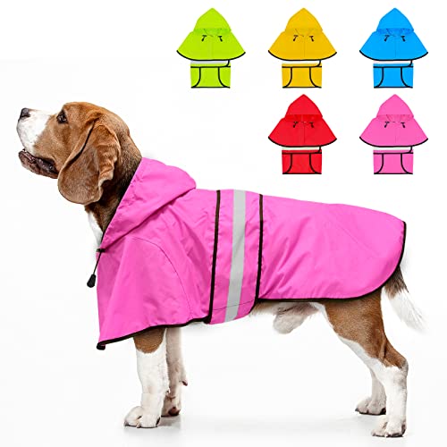 Dog Raincoat Waterproof Dog Rain Jacket Hooded Poncho Slicker (Medium / Pink)