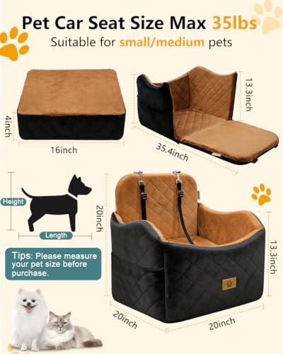 Dog Car Seat for Smal Dogs Up to 35lb (Black/Brown)