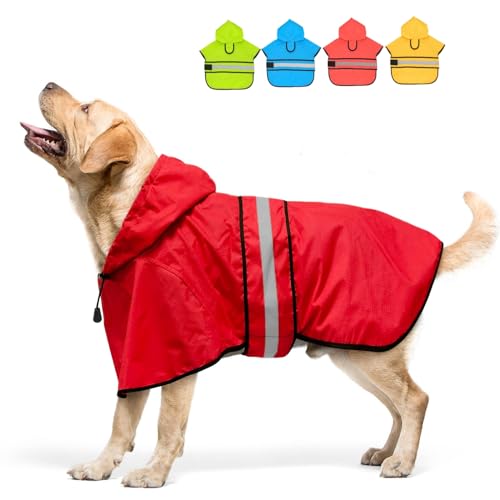Dog Raincoat Hooded Poncho (Bright Red / X-Large)