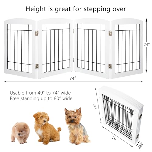 Free Standing Dog Gates for Doorway (White / 【4 Panels】80"W x 24"H)