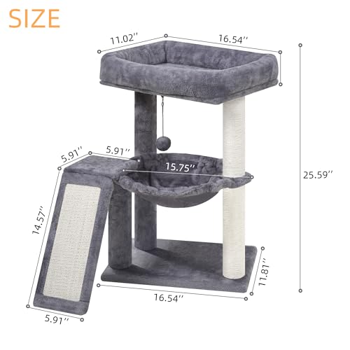 YOUPET Cat Tree with Cat Scratching Post for Indoor Cats (Grey / 25.59")