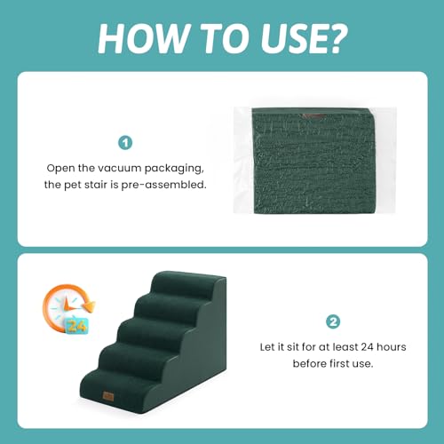 Wide Dog Stair for Small Dog 22.6" H (Dark Green / Wide:17.7"x33"x22.6")