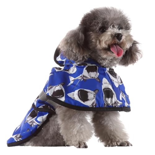 Dog Raincoat Hooded Reflective Waterproof Slicker Poncho (Shark / 4XL(44-55 pound))