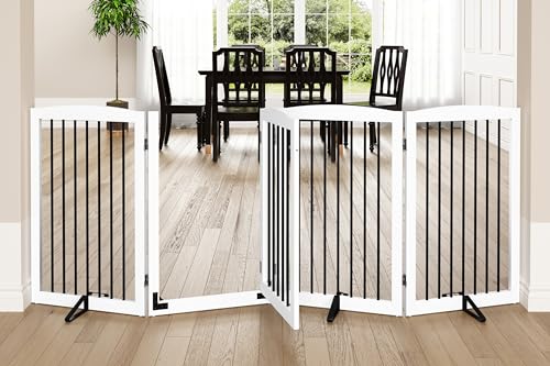 Freestanding Dog Gates with Door Walk Through (4 Panel 32" / White & Black)
