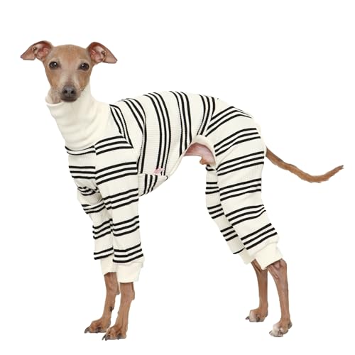 D Doggy Star Italian Greyhound Clothes Soft Stretchy Onesie Refined Stripe Outfit Whippet for Dog Coat (L / Onesie Black Stripe)