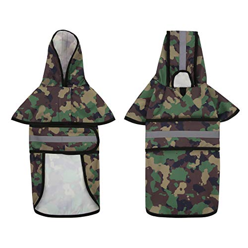 Dog Raincoat with Hood & Leash Hole S (Large / Green Camo)