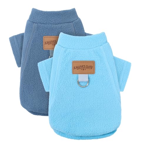 2 Pack Dog Sweaters Warm Fleece Dogs Sweatshirt for Small Medium Dogs with Leash Ring Pet Outfit Puppy Coat Apparel Winter Dog Clothes for Chihuahua (Blue+Steel Blue / Small)