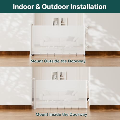 37 55" Retractable Baby Gates for Stairs & Doorways (White / Retractable Width: 37"–55")