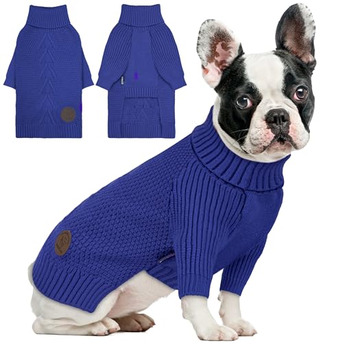 Dog Sweater Long Sleeve Warm Knit Sweaters for Medium Dogs Boy Girl (Blue / X-Large)