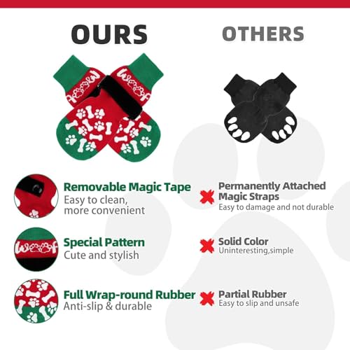 Anti Slip Dog Socks for Hot (Red&green With Woof / X-Large (4 Pack))