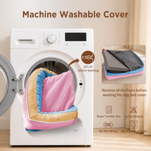 Orthopedic Dog Bed for Extra Large Dogs with Bolster (42.0"L x 30.0"W x 8.5"Th / Bubblegum Cove)