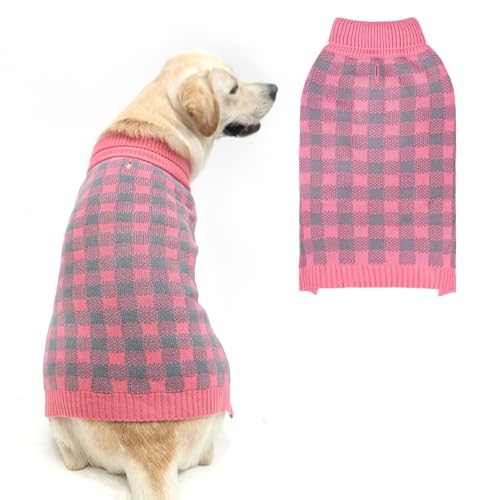 Dog Sweaters for Large Medium Small Dogs (M - Chest 22", Back 16" / Light Pink)