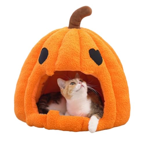 Halloween Pumpkin Cat Beds for Indoor Cats (Yellow / 16 in)