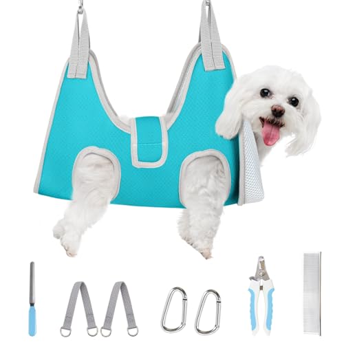 Dog Grooming Hammock for Small Dogs (S（ Legs Spacing：4.7“-11.8" / Max W：30LBS） / Blue)