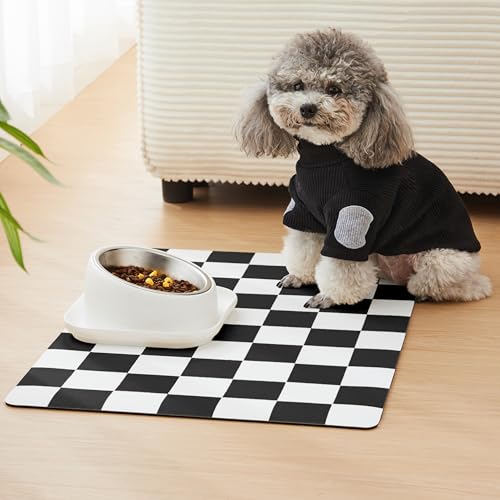 Checkered Dog Feeding Mat (24"L x 16"W / Black)