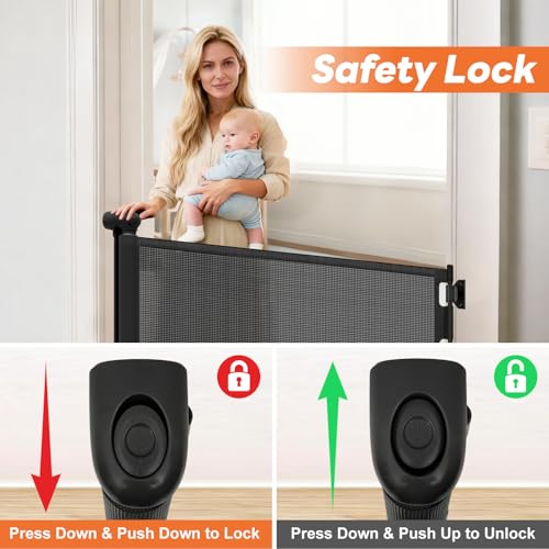 2 Pack) Retractable Baby Gates for Doorways, 55" Wide Mesh Dog Gate (Black / 33'' Tall X 55'' Wide (2 Pack))