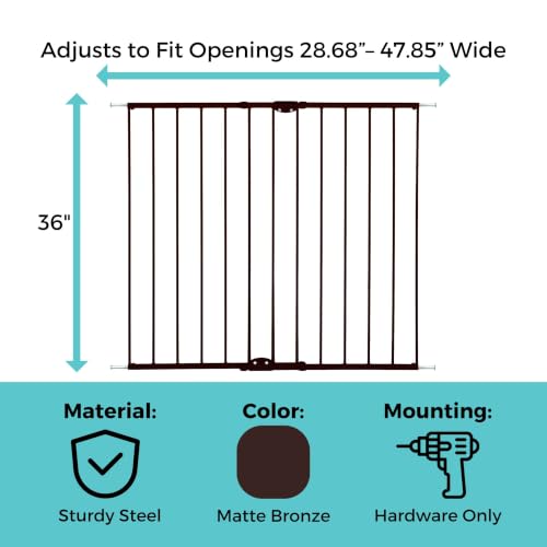 Toddleroo Easy Swing & Lock Baby Gate for Top of Stairs (Matte Bronze / 36" Tall)