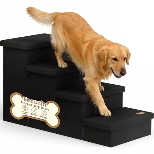 4 Step Wide Dog Stairs with Storage 23" H (Black / 40"D x 17"W x 23"H)