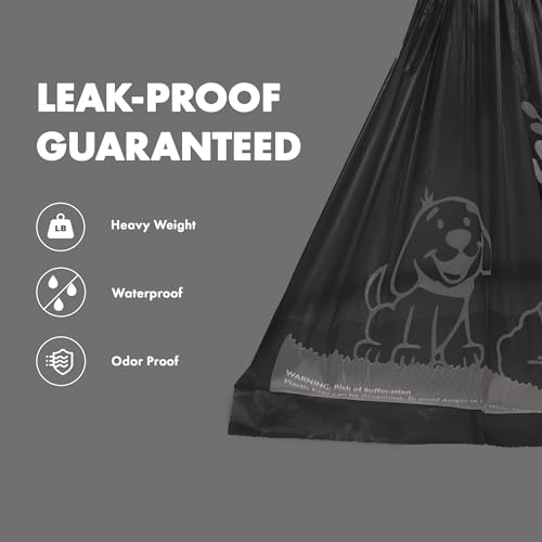 Dog Poop Waste Bags with Dispenser and Leash Tie (Black / 1 Count (Pack of 1000))