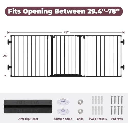 29.4 78" Extra Wide Baby Gate (Black / 78" Wide)