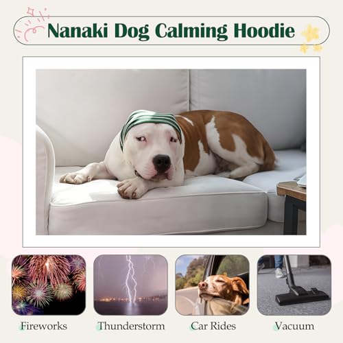 Calming Hoodie Dog Grooming Ear Cover Anxiety Relief (M(Head Girth: 11.8in-19.7in) / GreenStriped)