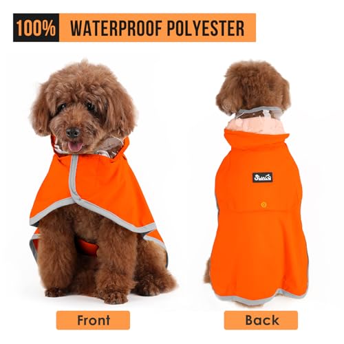 Dog Raincoat Waterproof Dog Rain Jacket with Clear Hooded (Orange / Medium)