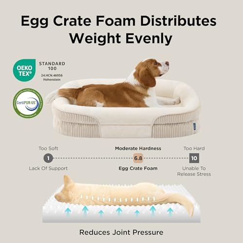 LPlus 360°Oval Bolster Orthopedic Dog Beds Large Sized Dog (Beige / 38"lx28"wx7"th)
