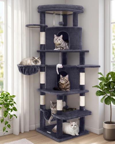 66in Corner Cat Tree Tower for Indoor Large Cats (66inch / Dark Gray)