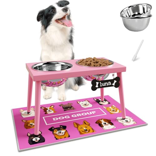 Raised Dog Bowl Stand for Large Medium Dogs (Height-10inch / Pink-L)