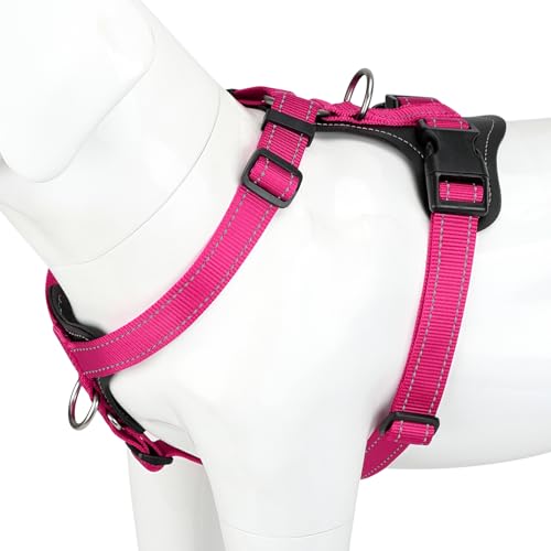 No Pull Dog Harness with Leather Accents (M / Hot Pink)