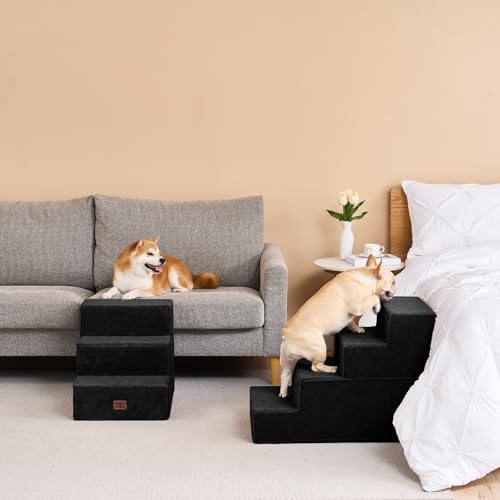 Dog Stairs for Bed 20" H (Black / Extra Wide 16.5" x 28" x 20")