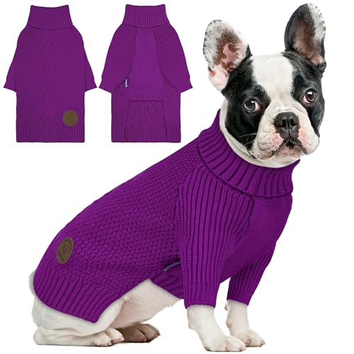 Dog Sweater Long Sleeve Warm Knit Sweaters for Medium Dogs Boy Girl (Purple / X-Large)