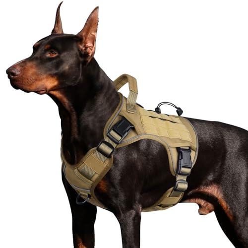 Tactical Dog Harness for Large Dogs (Khaqi / Large: 45-80 lbs (Chest:27-37",Neck:19-25"))