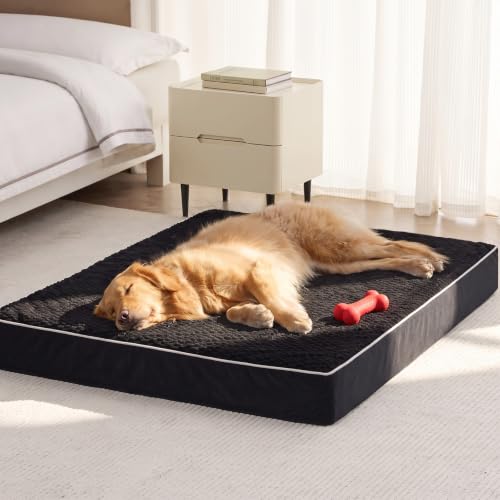 XXL Waterproof Orthopedic Dog Bed for Crate Mat (Black / 47"L x 29"W x 4"Th)