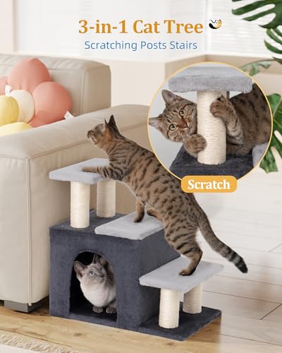 3-in-1 Pet Stairs for Cats, Dog Steps for Small Doggie Rabbits (M-Gray)