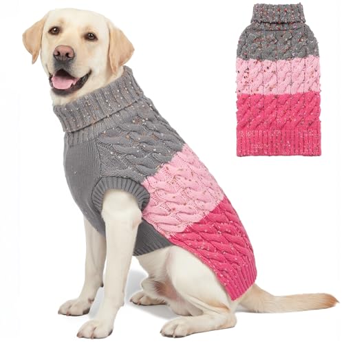 Color Block Dog Sweater for Medium Large Dog Turtleneck Thermal Knit (2XL (45-70lbs) / 02# Pink)