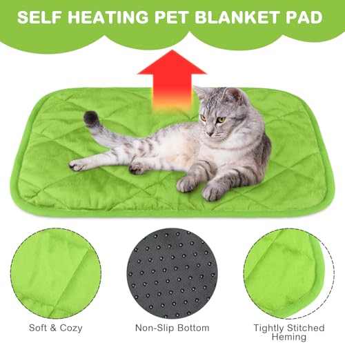 4 Pack Self Heating Cat Pad Self Warming Dog Mat Reflects Body Heat Extra Warm Thermal Pet Pad Washable Dog Cat Bed Crate Bed Mat Blanket (16 x 20 Inch / Green)