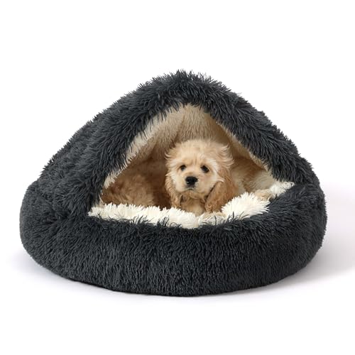 Hooded Donut Bed (Dark grey / Small 19.6'')