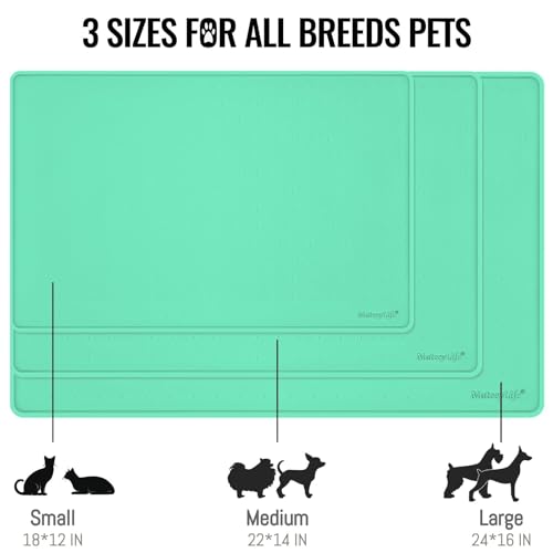 Dog & Cat Food Water Mat for Floors Waterproof (Green / 18''×12'')