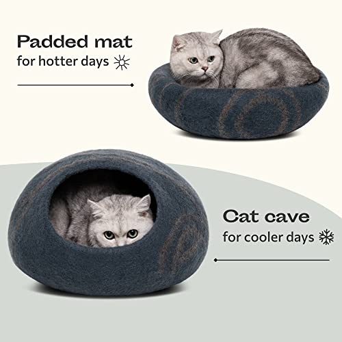 Cat Cave Merino Wool Bed for Indoor Cats (Slate Gray / Medium)