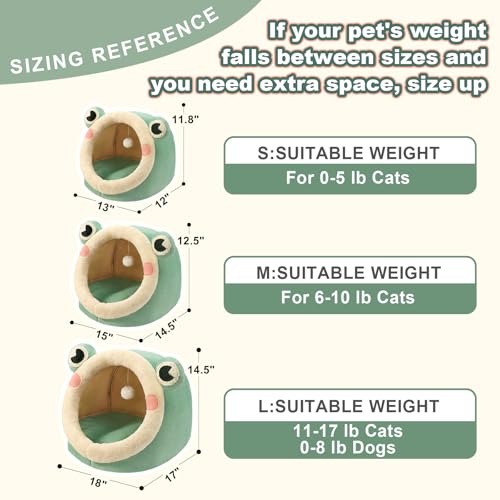 Cute Cat Bed Indoor Lovely Velvet Igloo for Cat and Small Dog (Medium / Green Frog)